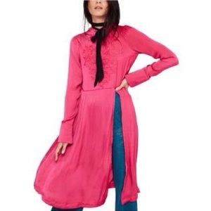 Mock Neck Embroidered Long Sleeve Dress